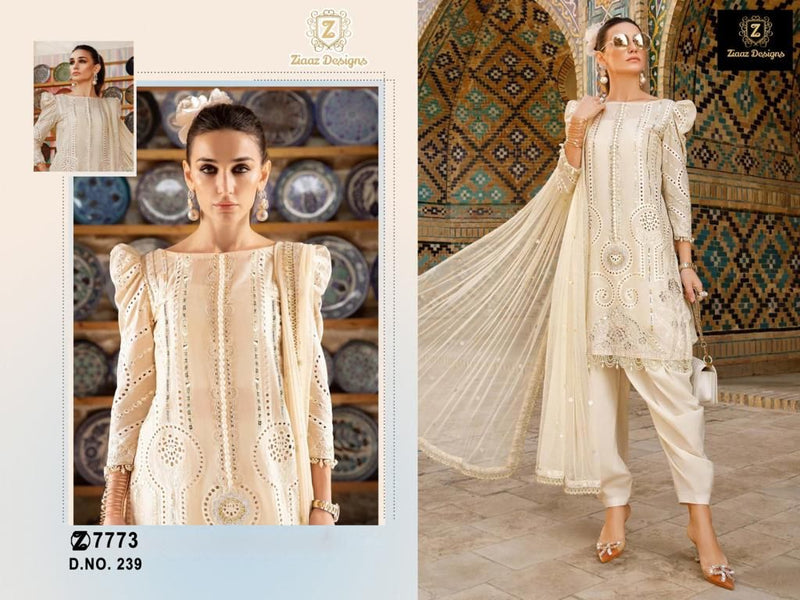 ZIAAZ DESIGNS Z 239 CAMBRIC COTTON HEAVY EMBROIDERED DESIGNER STYLISH WITH HAND WORK PAKISTANI SUIT SINGLES