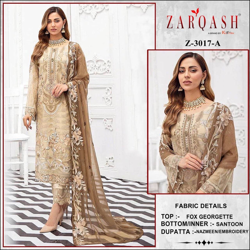 ZARQASH Z 3017 A GEORGETTE HEAVY EMBROIDERED DESIGNER STYLISH PARTY WEAR PAKISTANI SUIT SINGLES