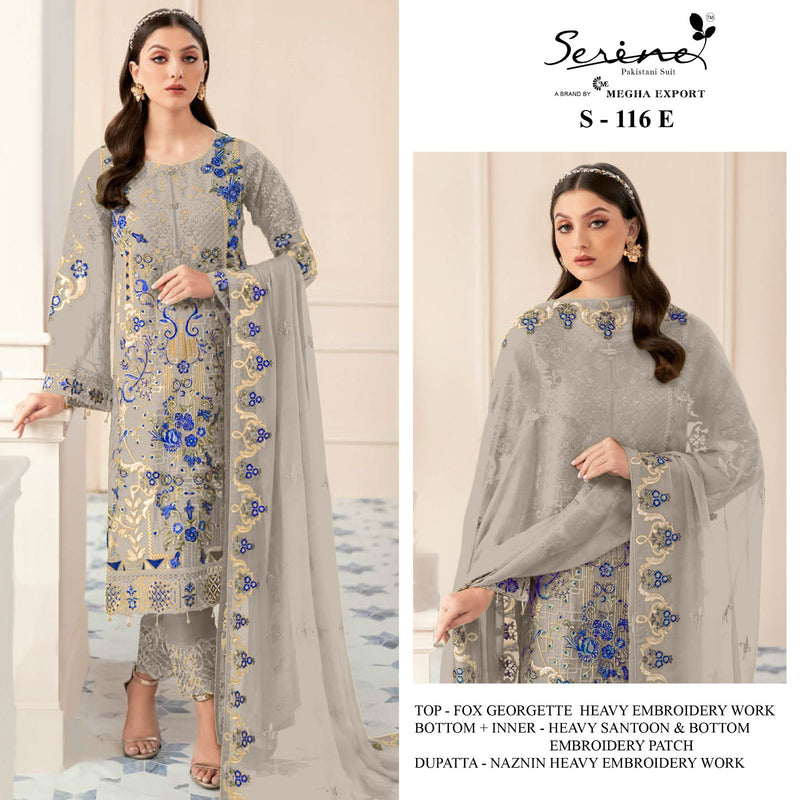 SERINE S 116 E FOX GEORGETTE HEAVY EMBROIDERED WITH DAIMOND PEARLS AND ACCESSORIES  PAKISTANI SUIT SINGLES