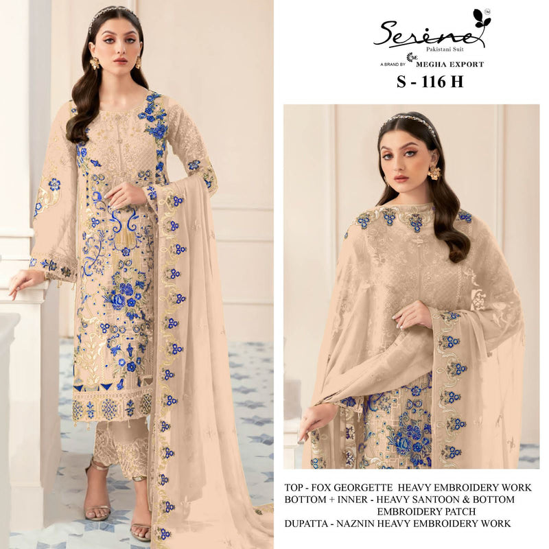 SERINE S 116 H  FOX GEORGETTE HEAVY EMBROIDERED WITH DAIMOND PEARLS AND ACCESSORIES PAKISTANI SUIT SINGLES