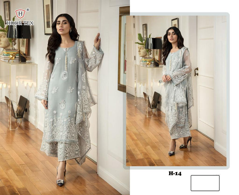 HOOR TEX H 14 NET HEAVY EMBROIDERED DESIGNER STYLISH WITH HAND WORK PAKISTANI KURTI SINGLES