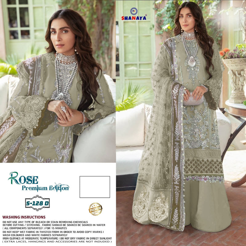 SHANAYA S 128 D  FOX GEROGEETE EMBROIDERY SEQUENCE WORK &  ADDITIONAL HANDWORK DAIMIOND HEAVY EMBROIDERED DESIGNER STYLISH PAKISTANI SUIT SINGLES
