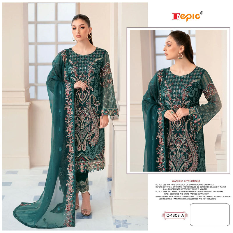 FEPIC 1303 A GEORGETTE HEAVY EMBROIDERED DESIGNER STYLISH PARTY WEAR PAKISTANI SUIT SINGLES