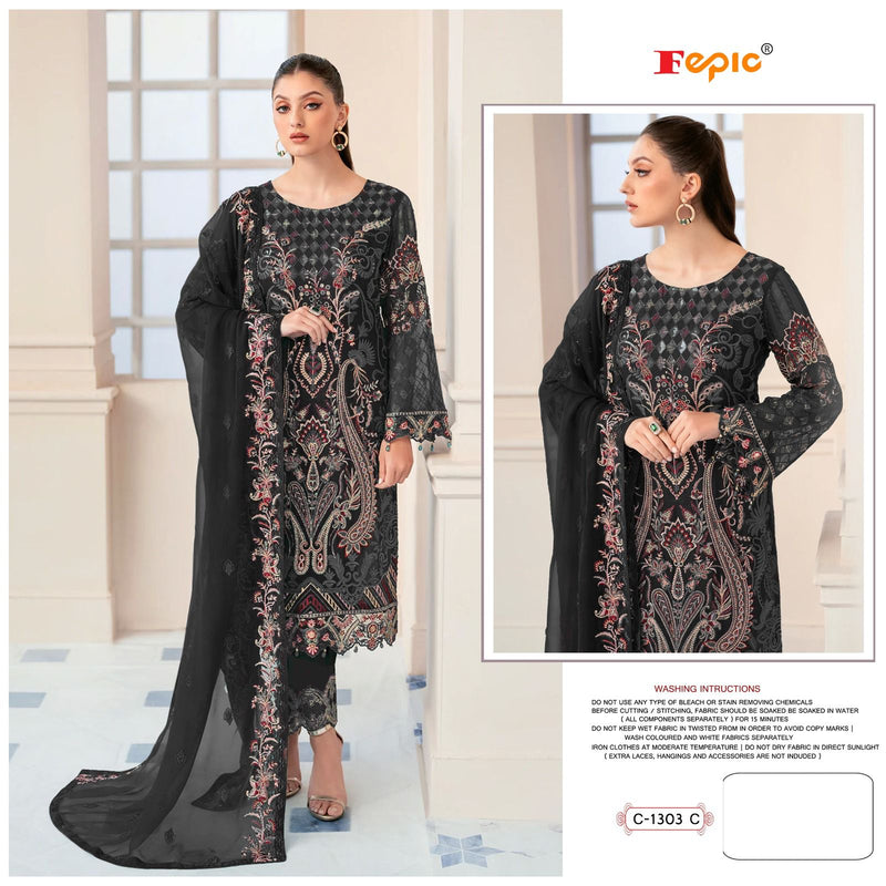 FEPIC 1303 C GEORGETTE HEAVY EMBROIDERED DESIGNER STYLISH PARTY WEAR PAKISTANI SUIT SINGLES