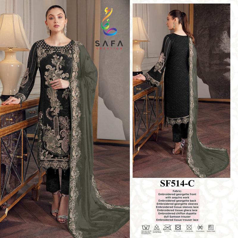 SAFA CREATION SF 514 C GEORGETTE HEAVY EMBROIDERED DESIGNER STYLISH WITH HAND WORK PAKISTANI SUIT SINGLES