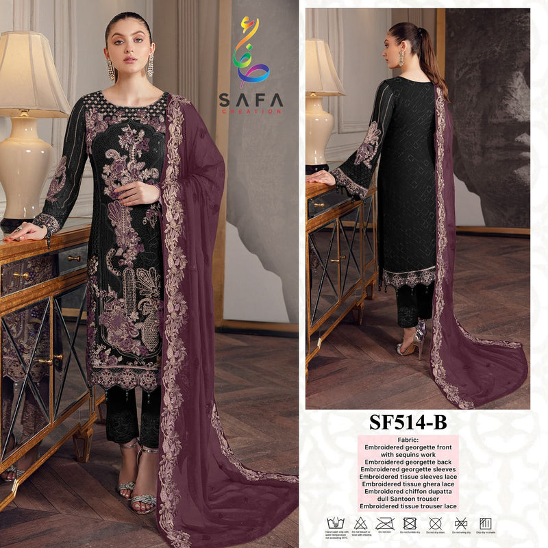 SAFA CREATION SF 514 B GEORGETTE HEAVY EMBROIDERED DESIGNER STYLISH WITH HAND WORK PAKISTANI SUIT SINGLES