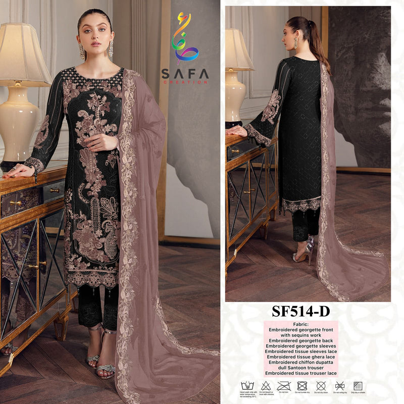 SAFA CREATION SF 514 D GEORGETTE HEAVY EMBROIDERED DESIGNER STYLISH WITH HAND WORK PAKISTANI SUIT SINGLES