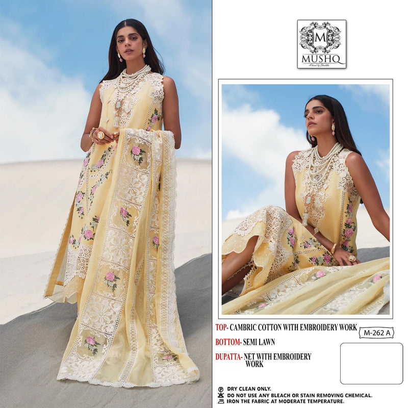 MUSHQ M 262 A COTTON EMBROIDERED CHIKAN WORK  DESIGNER STYLISH WITH PRINTED PAKISTANI SUIT SINGLES