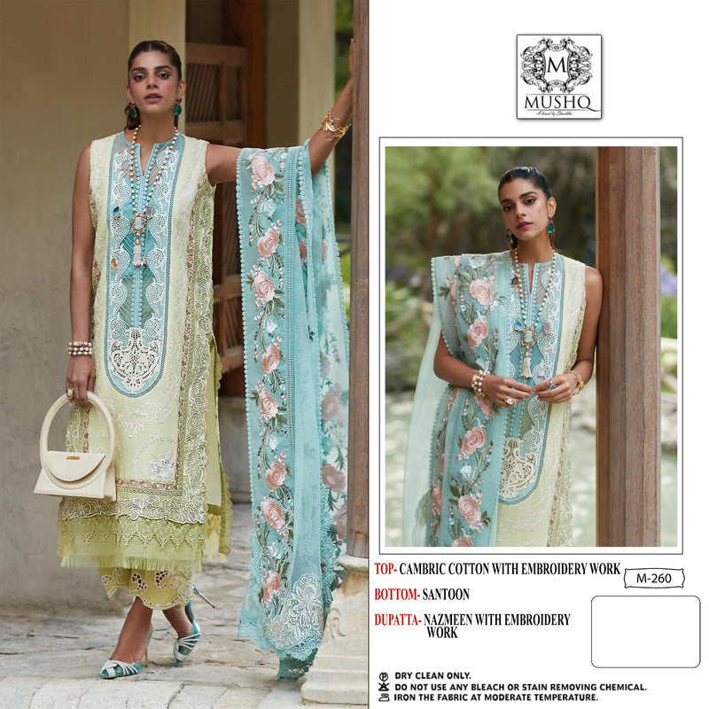 MUSHQ M 260 COTTON HEAVY EMBROIDERED DESIGNER STYLISH WITH HAND WORK PAKISTANI SUIT SINGLES