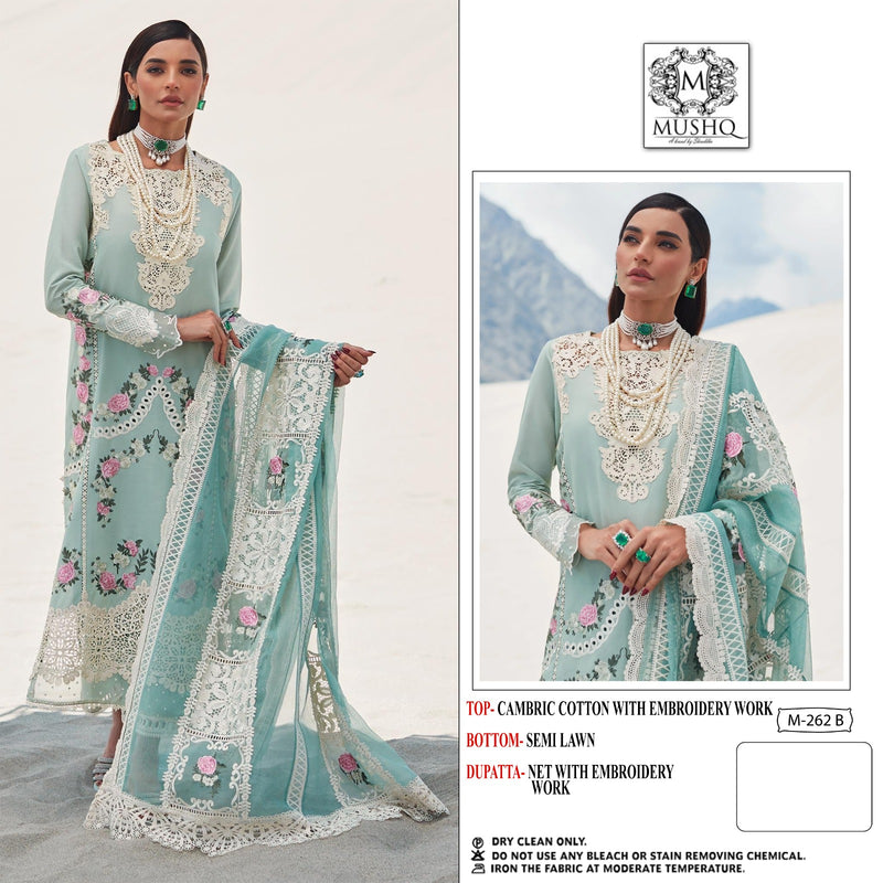 MUSHQ M 262 B COTTON HEAVY EMBROIDERED DESIGNER STYLISH WITH PRINTED PAKISTANI SUIT SINGLES