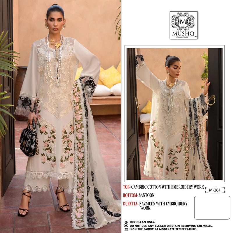 MUSHQ M 261 COTTON HEAVY EMBROIDERED DESIGNER STYLISH WITH PRINTED PAKISTANI SUIT SINGLES