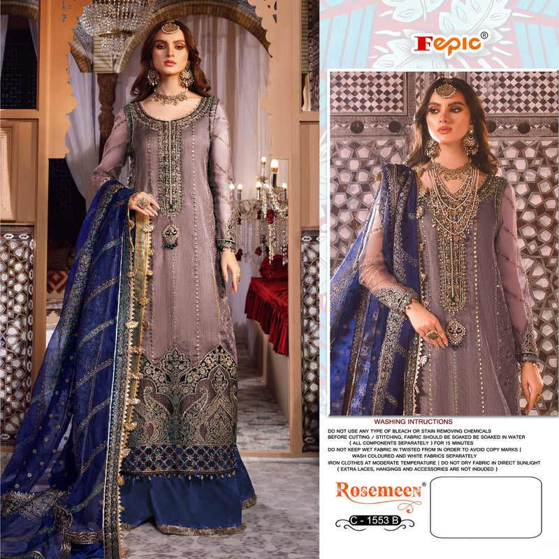 FEPIC 1553 B HEAVY NET  DUAL TONE NET EMBROIDERED AND LASER CUT WITH HEAVY HANDWORK DESIGNER STYLISH PAKISTANI SUIT SINGLES