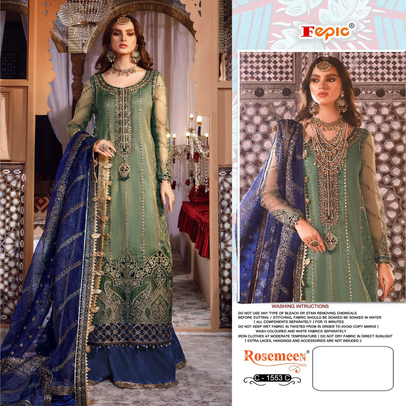 FEPIC 1553 C HEAVY NET  DUAL TONE NET EMBROIDERED AND LASER CUT WITH HEAVY HANDWORK DESIGNER STYLISH PAKSITANI SUIT SINGLES