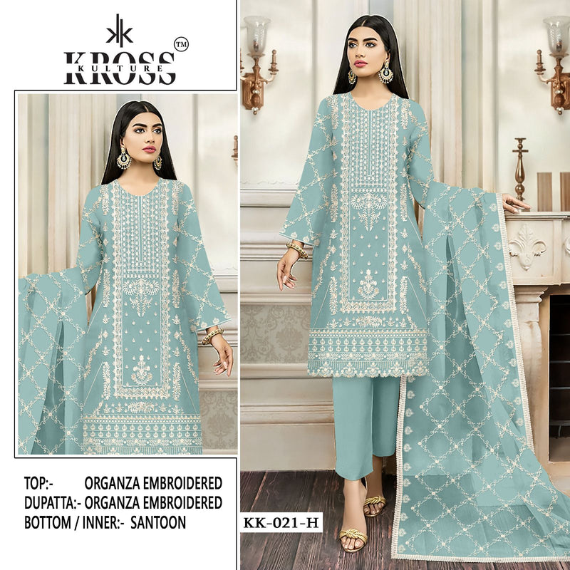 KROSS KULTURE KK 021 H ORGANZA HEAVY EMBROIDERED DESIGNER STYLISH WITH HAND WORK PAKISTANI SUIT SINGLES