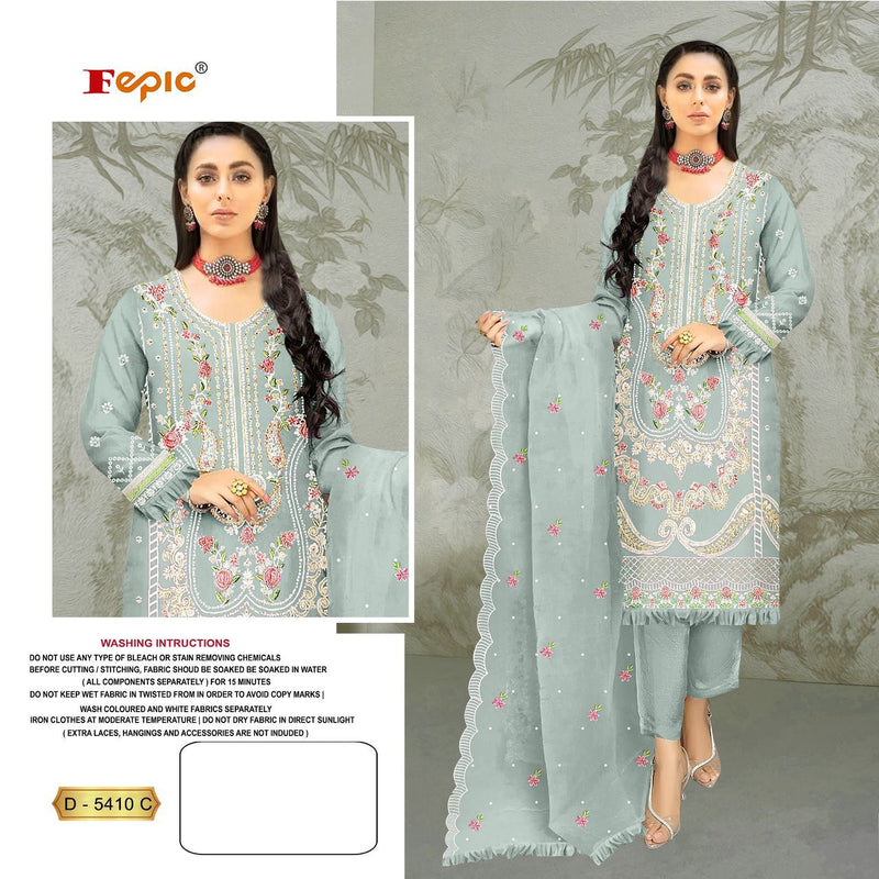 FEPIC 5410 C ORGANZA HEAVY EMBROIDERED DESIGNER STYLISH WITH HAND WORK PAKISTANI SUIT SINGLES