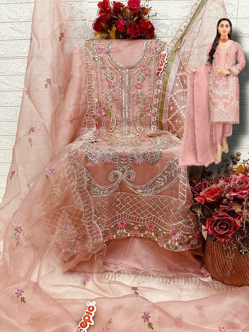 FEPIC 5410 D ORGANZA HEAVY EMBROIDERED DESIGNER STYLISH WITH HAND WORK PAKISTANI SUIT SINGLES