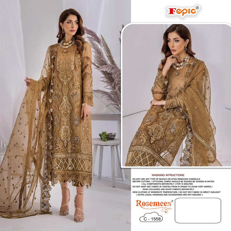 FEPIC 1558  ORGANZA EMBROIDERED WITH HEAVY HANDWORK DESIGNER STYLISH PARTY WEAR PAKISTANI SUIT SINGLES