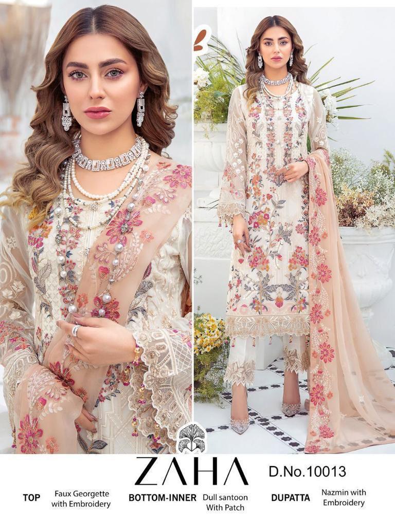 ZAHA Z 10013 FOX GEORGETTE HEAVY EMBROIDERED DESIGNER STYLISH PARTYWEAR WITH PATCH WORK PAKISTANI SUIT SINGLES