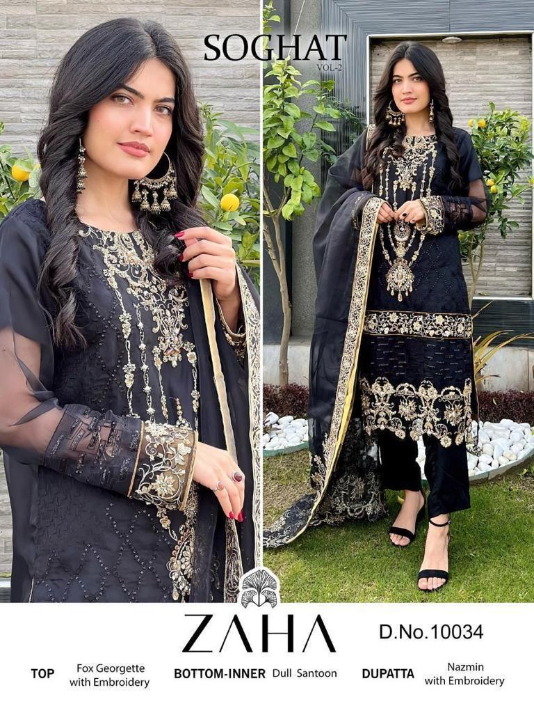 ZAHA Z 10034 FOX GEORGETTE NAZMIN WITH EMBROIDERED DESIGNER STYLISH PAKISTANI SUIT SINGLES