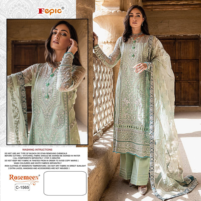 FEPIC 1565 ORGANZA EMBROIDERED WITH HEAVY HANDWORK STYLISH PAKISTANI SUIT SINGLES