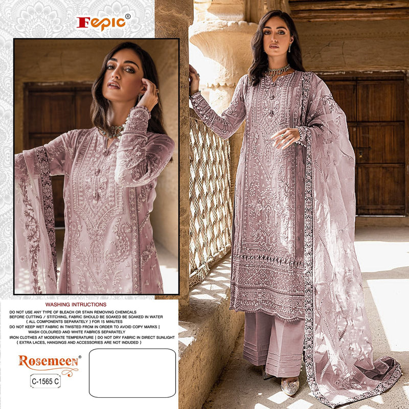 FEPIC 1565 C ORGANZA EMBROIDERED WITH HEAVY HANDWORK STYLISH PAKISTANI SUIT SINGLES