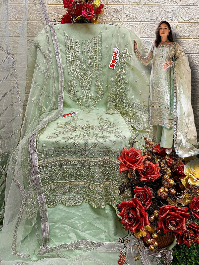 FEPIC 1565 ORGANZA EMBROIDERED WITH HEAVY HANDWORK STYLISH PAKISTANI SUIT SINGLES