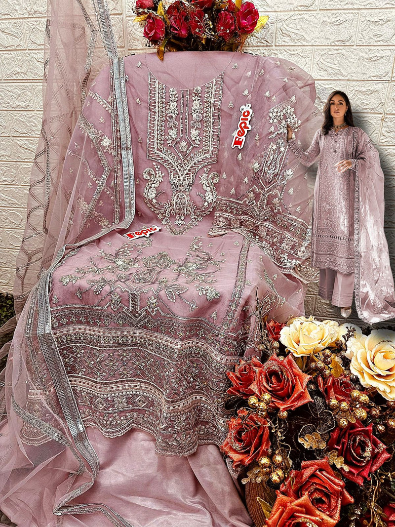 FEPIC 1565 C ORGANZA EMBROIDERED WITH HEAVY HANDWORK STYLISH PAKISTANI SUIT SINGLES