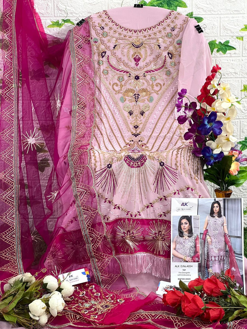 AL KHUSHBU ALK 4054 GEORGETTE WITH BUTERFLY NET HEAVY EMBROIDERED DESIGNER STYLISH PAKISTANI SUIT SINGLES