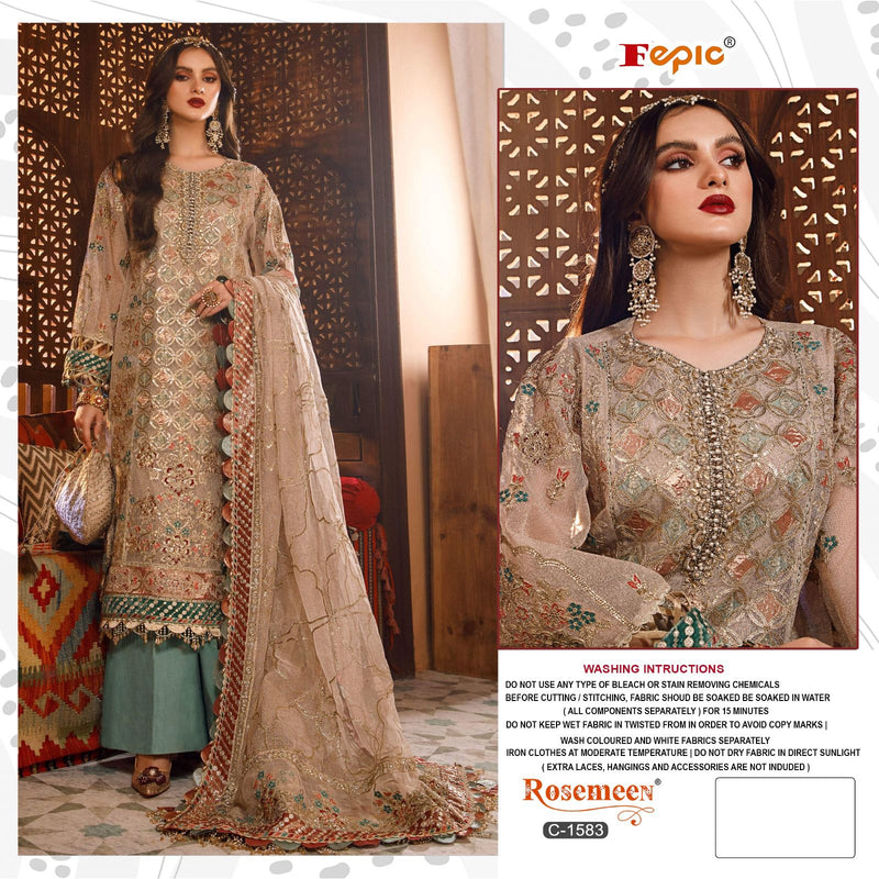 FEPIC 1583 ORGANZA EMBROIDERED WITH HEAVY HANDWORK DESIGNER STYLISH PAKISTANI SUIT SINGLES