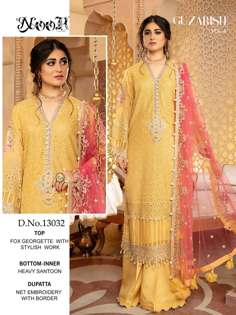 NOOR GUAZRISH  1303 GEORGETTE WITH HEAVY EMBROIDERED AND MOTI WORK PAKISTANI SUIT SINGLES