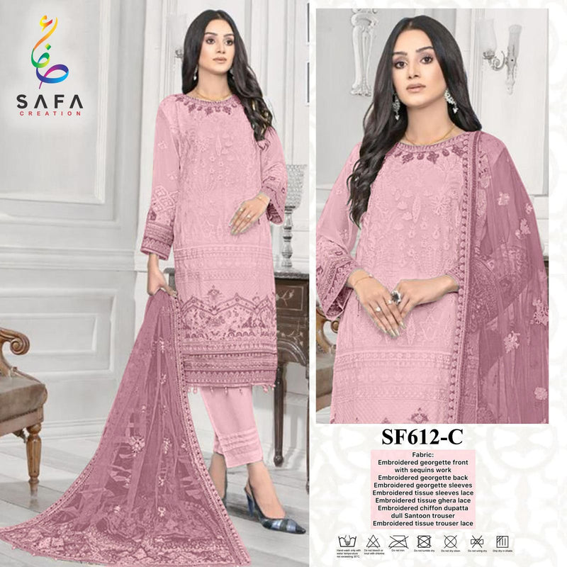 SAFA CREATION SF 612 C GEORGETTE WITH FULL DESIGNER EMBROIDERED AND ZARKHAN PAKISTANI SUIT SINGLES