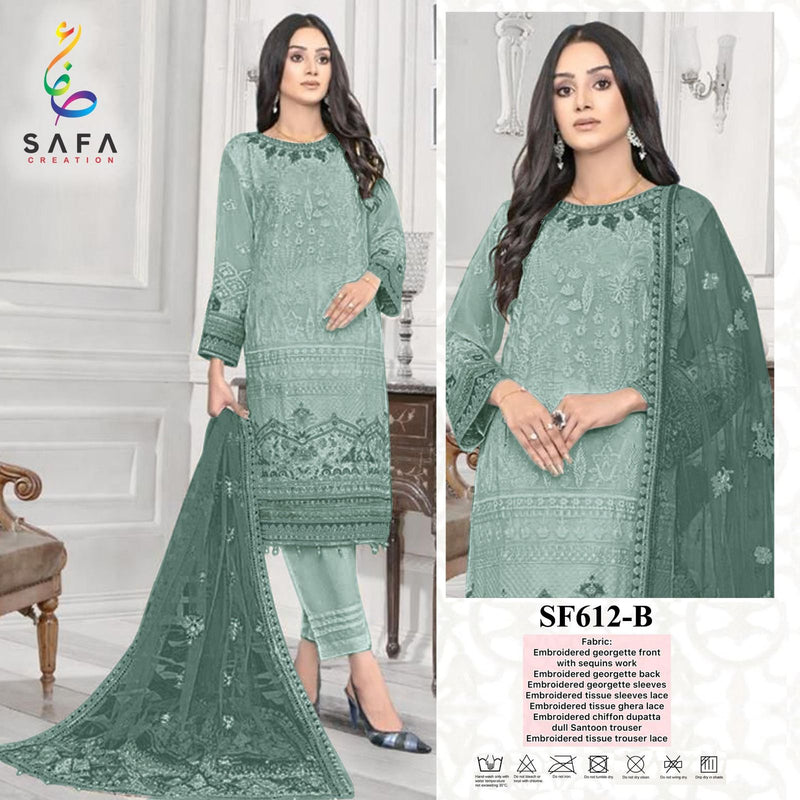 SAFA CREATION SF 612 B GEORGETTE WITH FULL DESIGNER EMBROIDERED AND ZARKHAN PAKISTANI SUIT SINGLES