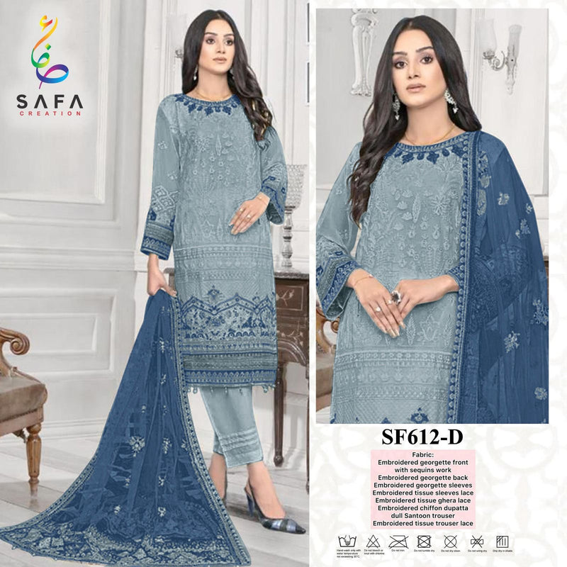 SAFA CREATION SF 612 D GEORGETTE WITH FULL DESIGNER EMBROIDERED AND ZARKHAN PAKISTANI SUIT SINGLES