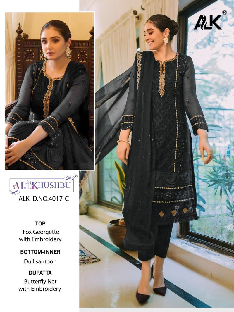 AL KHUSHBU ALK 4017 C GEORGETTE WITH HEAVY EMBROIDERED AND HANDWORK PAKISTANI SUIT SINGLES