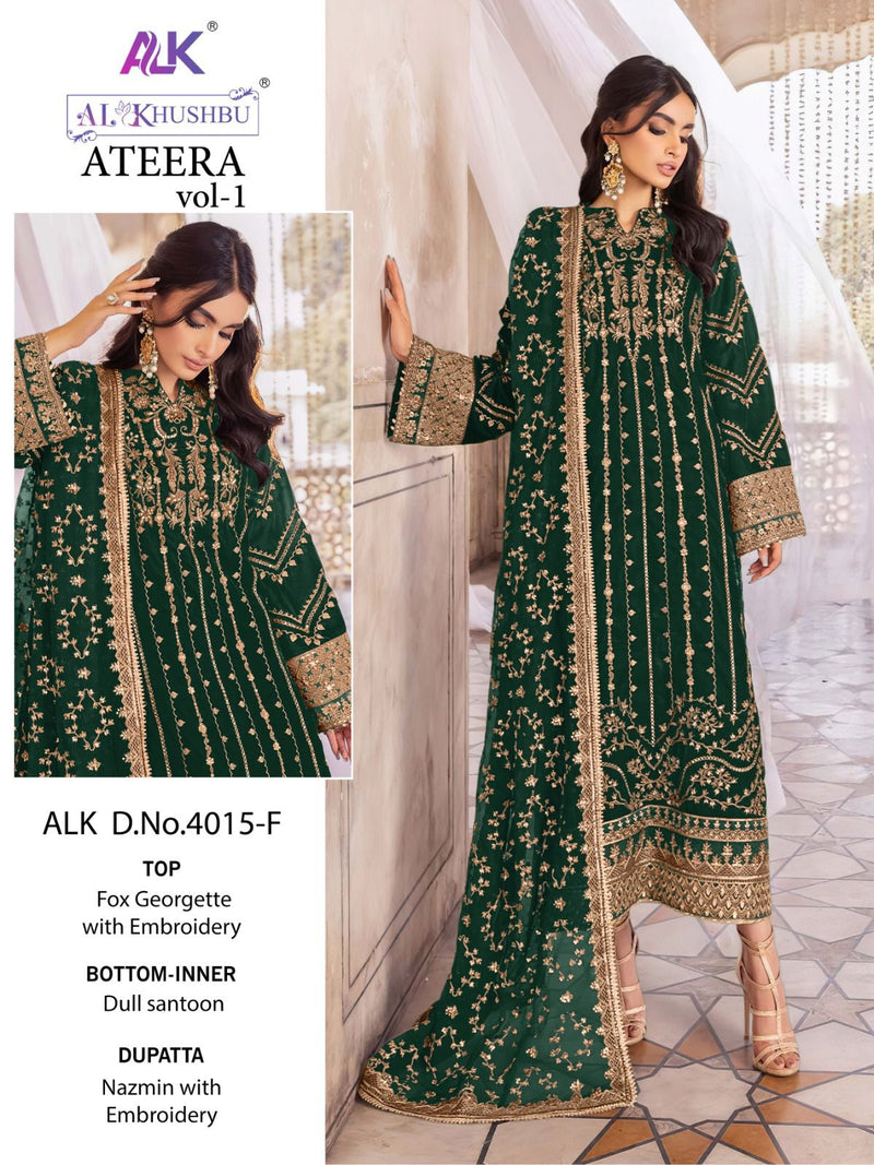 AL KHUSHBU ALK 4015 F GEORGETTE WITH HEAVY EMBROIDERED AND HANDWORK PAKISTANI SUIT SINGLES