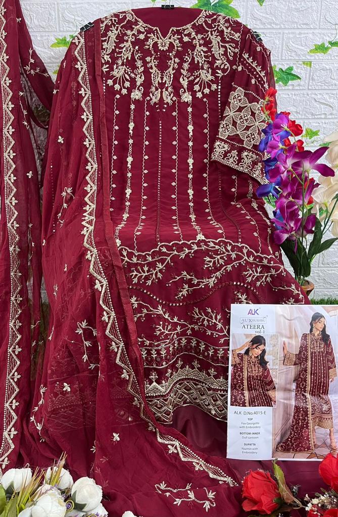 AL KHUSHBU ALK 4015 E GEORGETTE WITH HEAVY EMBROIDERED AND HANDWORK PAKISTANI SUIT SINGLES