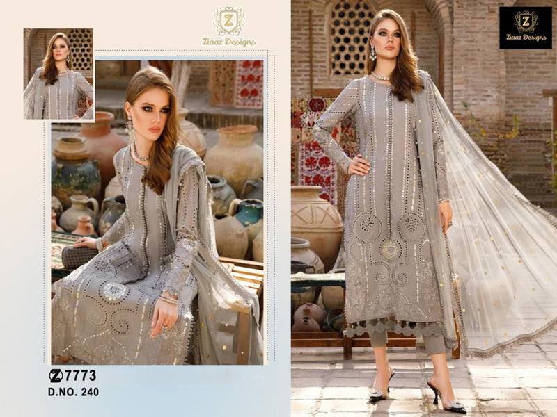 ZIAAZ DESIGNS Z 240 CAMBRIC COTTON HEAVY EMBROIDERED MOTI WORK AND HANDWORK DESIGNER PAKISTANI SUIT SINGLES