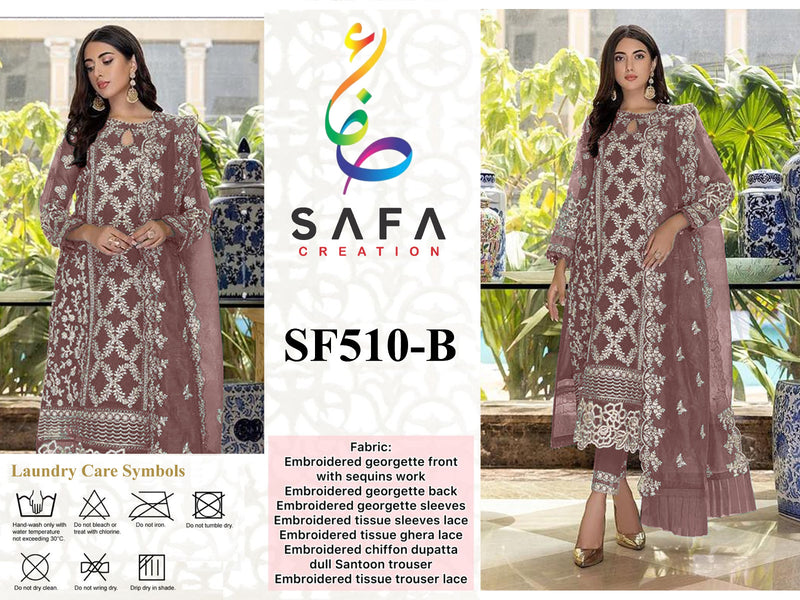 SAFA CREATION SF 510 B GEORGETTE WITH EMBROIDERED WORK AND HANDWORK DESIGNER STYLISH PAKISTANI SUIT SINGLES