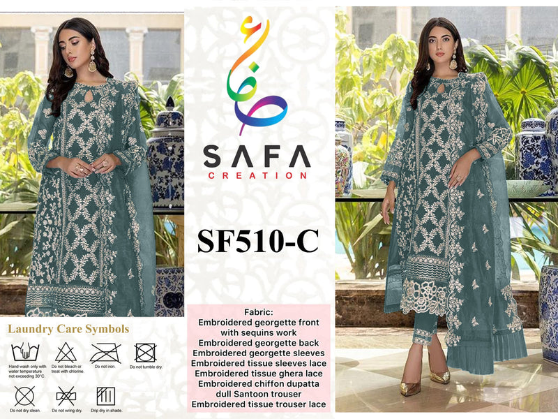 SAFA CREATION SF 510 C GEORGETTE WITH EMBROIDERED WORK AND HANDWORK DESIGNER STYLISH PAKISTANI SUIT SINGLES