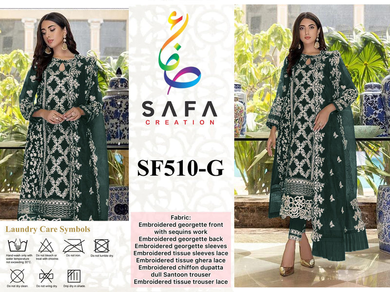 SAFA CREATION SF 510 G GEORGETTE WITH EMBROIDERED WORK AND HANDWORK DESIGNER STYLISH PAKISTANI SUIT SINGLES