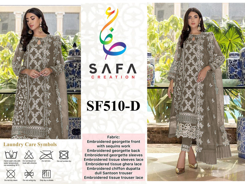 SAFA CREATION SF 510 D GEORGETTE WITH EMBROIDERED WORK AND HANDWORK DESIGNER STYLISH PAKISTANI SUIT SINGLES