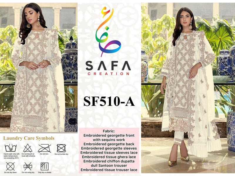 SAFA CREATION SF 510 A GEORGETTE WITH EMBROIDERED WORK AND HANDWORK DESIGNER STYLISH PAKISTANI SUIT SINGLES