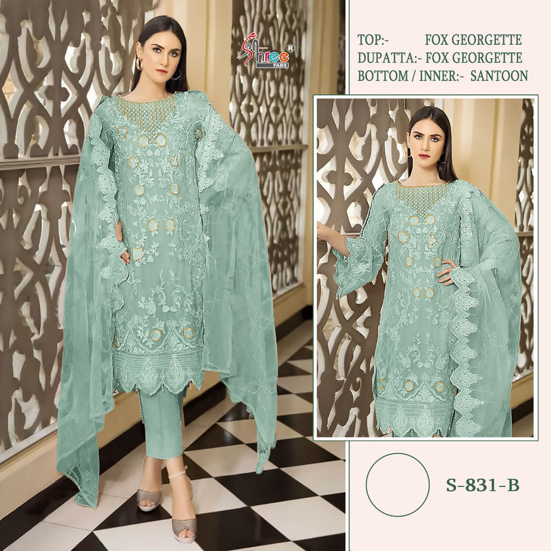 SHREE FABS SF 831 B FOX GEORGETTE WITH HEAVY NET EMBROIDERED DESIGNER STYLISH PARTY WEAR PAKISTANI SUIT SINGLES