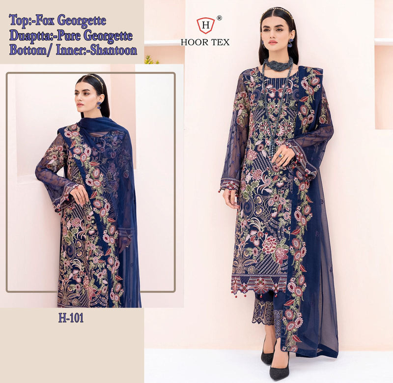HOOR TEX H 101 FOX GEORGETTE NAZMIN WITH HEAVY EMBROIDERED WORK WITH HAND WORK PAKISTANI KURTI SINGLES