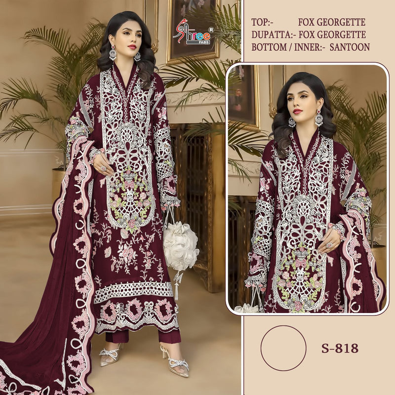SHREE FABS SF 818 FOX GEORGETTE WITH HEAVY EMBROIDERED DESIGNER STYLISH PARTY WEAR PAKISTANI SUIT SINGLES
