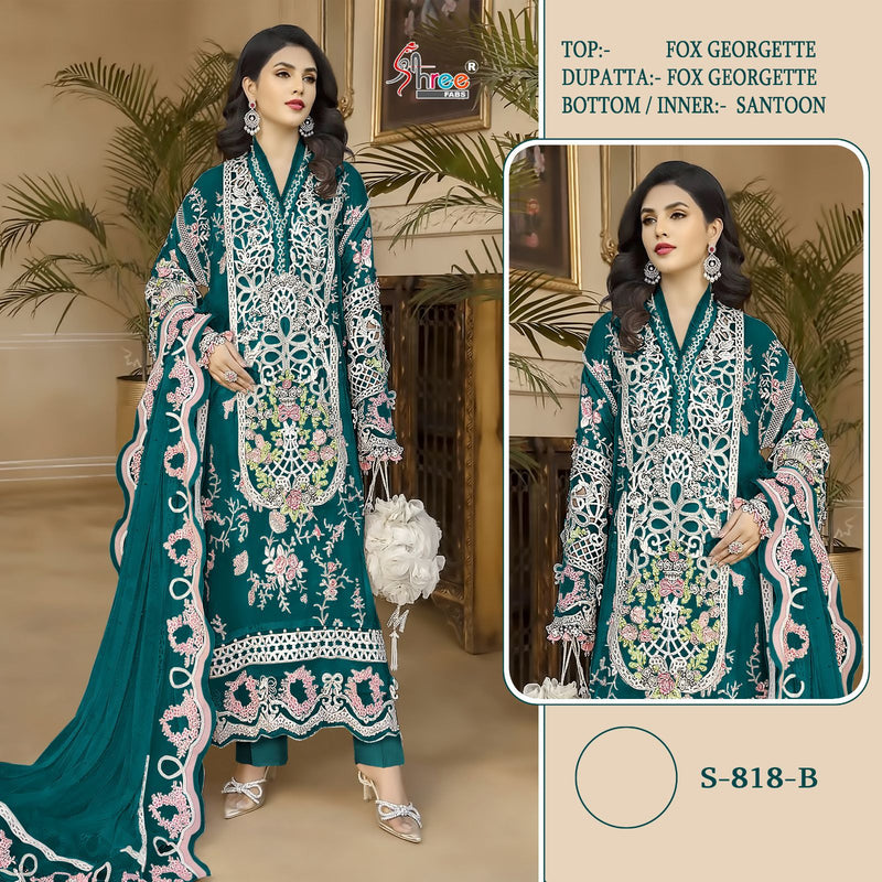 SHREE FABS SF 818 B FOX GEORGETTE WITH HEAVY EMBROIDERED DESIGNER STYLISH PARTY WEAR PAKISTANI SUIT SINGLES