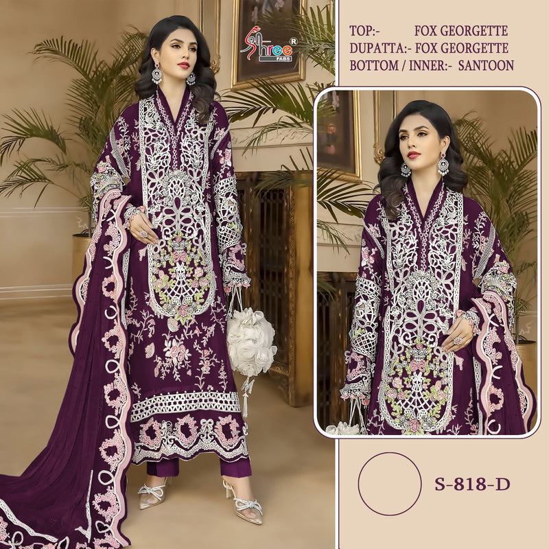 SHREE FABS SF 818 D FOX GEORGETTE WITH HEAVY EMBROIDERED DESIGNER STYLISH PARTY WEAR PAKISTANI SUIT SINGLES