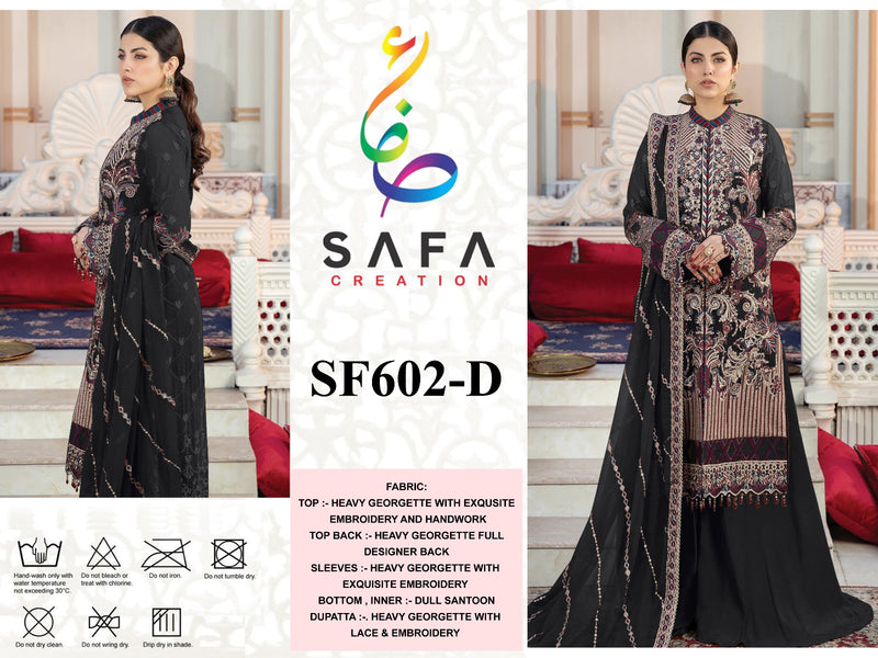 SAFA CREATION SF 602 D GEORGETTE WITH EMBROIDERED AND FULL HANDWORK DESIGNER PAKISTANI SUIT SINGLES