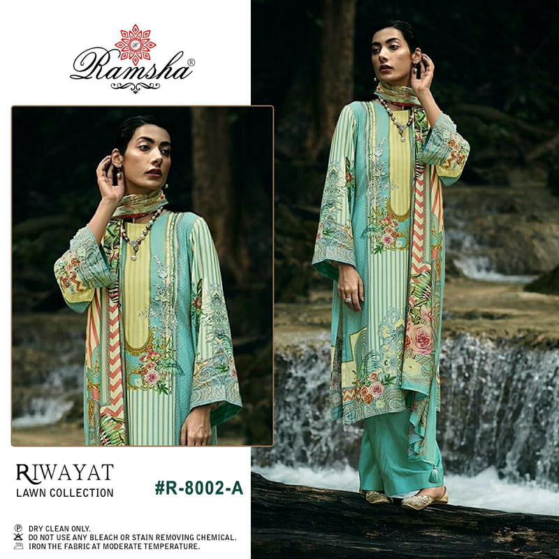 RAMSHA R 8002 A COTTON WITH SELF EMBROIDERED DESIGNER AND HANDWORK PAKISTANI SUIT SINGLES