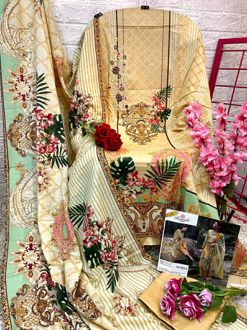 RAMSHA R 8004 A COTTON WITH SELF EMBROIDERED DESIGNER AND HANDWORK PAKISTANI SUIT SINGLES